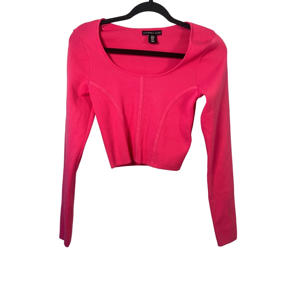 Sincerely Jules Hot Pink Cropped Long Sleeve Top Y2K Medium Bold Shabby Chic